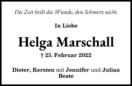 Traueranzeige von Helga Marschall von Friedberger Allgemeine