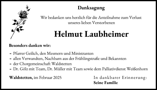 Traueranzeige von Helmut Laubheimer von Günzburger Zeitung