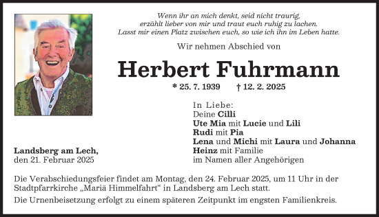 Traueranzeige von Herbert Fuhrmann von Landsberger Tagblatt