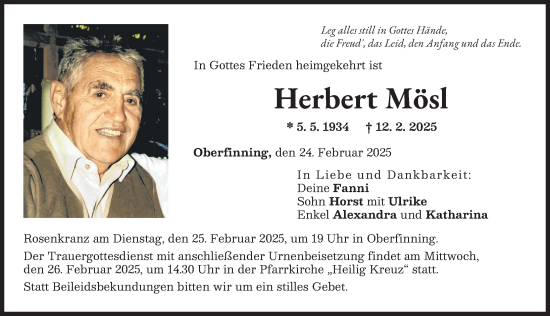 Traueranzeige von Herbert Mösl von Landsberger Tagblatt