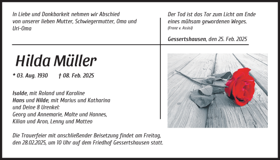 Traueranzeige von Hilda Müller von Augsburg-Land