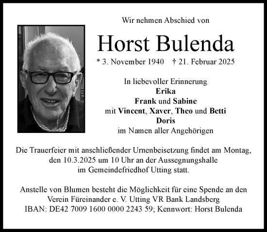 Traueranzeige von Horst Bulenda von Landsberger Tagblatt