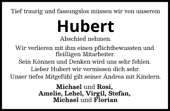 Traueranzeige von Hubert  von Mindelheimer Zeitung