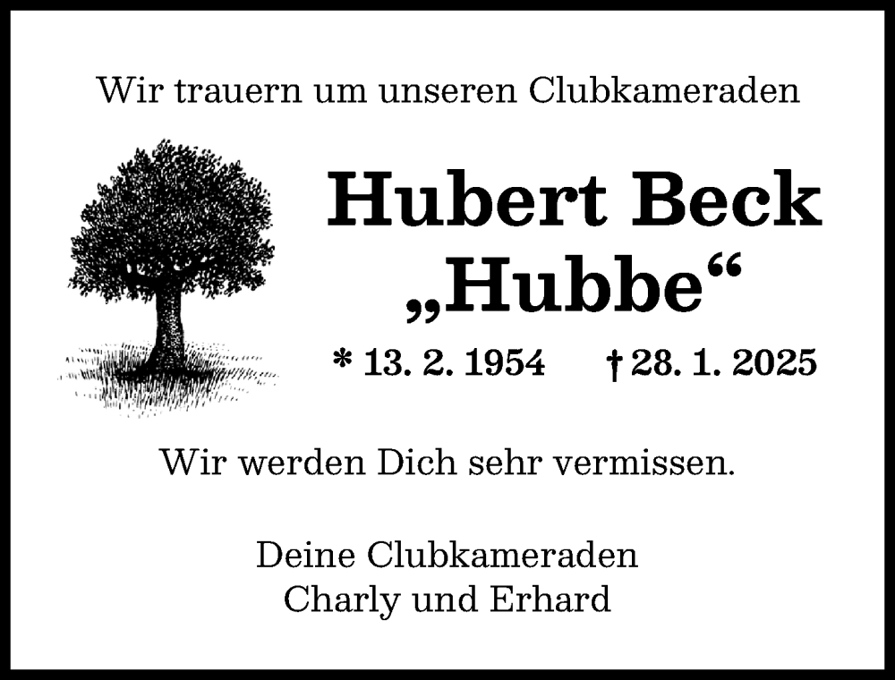  Traueranzeige für Hubert Beck vom 19.02.2025 aus Günzburger Zeitung