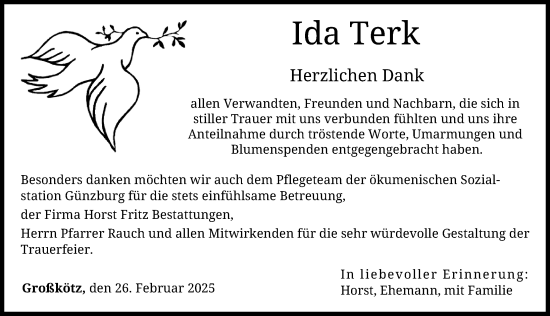 Traueranzeige von Ida Terk von Günzburger Zeitung