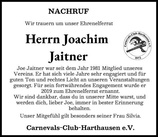 Traueranzeige von Joachim Jaitner von Günzburger Zeitung