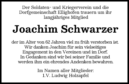 Traueranzeige von Joachim Schwarzer von Landsberger Tagblatt