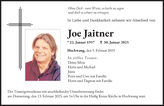 Traueranzeige von Joe Jaitner von Mittelschwäbische Nachrichten, Günzburger Zeitung, Donau Zeitung