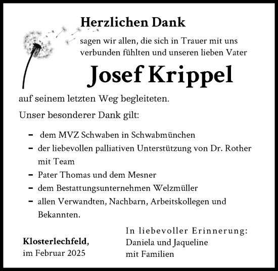 Traueranzeige von Josef Krippel von Schwabmünchner Allgemeine