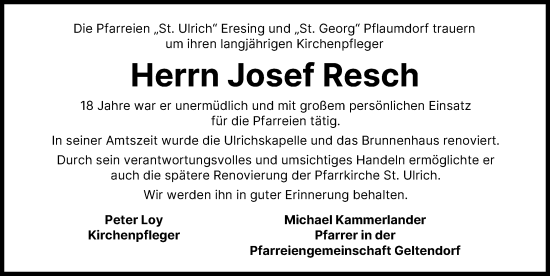 Traueranzeige von Josef Resch von Landsberger Tagblatt
