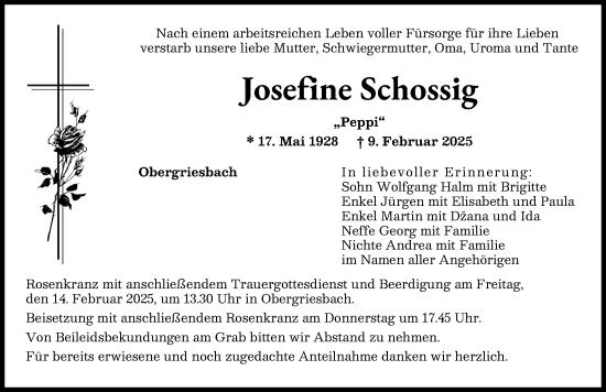Traueranzeige von Josefine Schossig von Augsburger Allgemeine