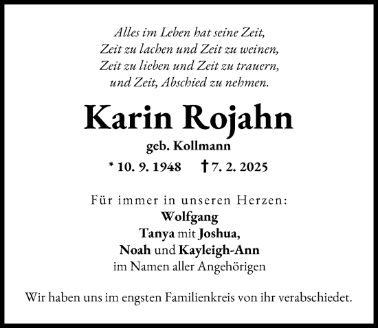Traueranzeige von Karin Rojahn von Neu-Ulmer Zeitung