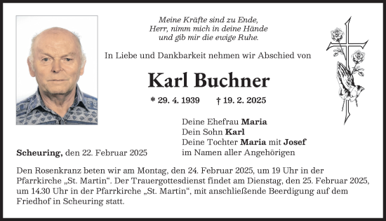 Traueranzeige von Karl Buchner von Landsberger Tagblatt
