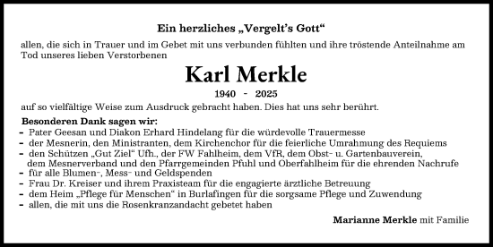 Traueranzeige von Karl Merkle von Neu-Ulmer Zeitung