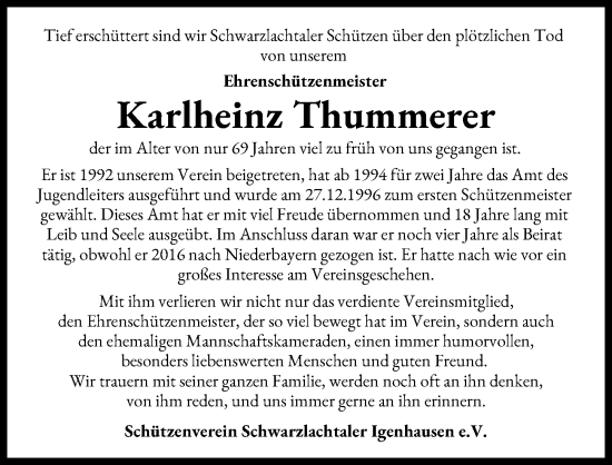 Traueranzeige von Karlheinz Thummerer von Aichacher Nachrichten