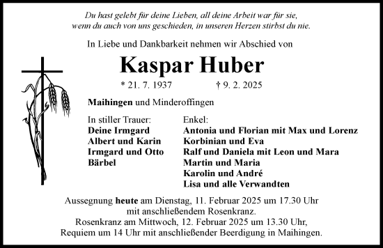 Traueranzeige von Kaspar Huber von Rieser Nachrichten