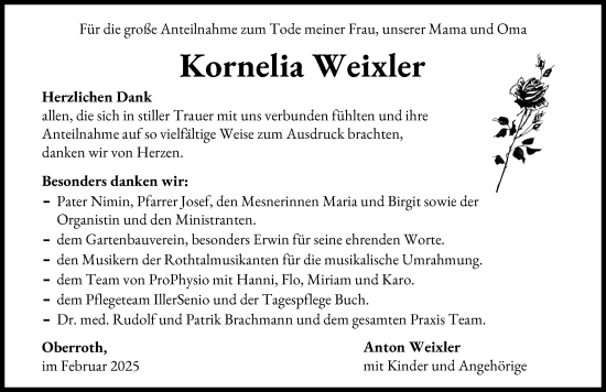 Traueranzeige von Kornelia Weixler von Illertisser Zeitung