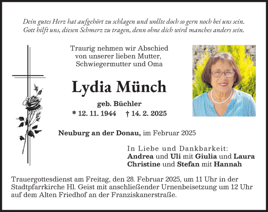 Traueranzeige von Lydia Münch von Neuburger Rundschau