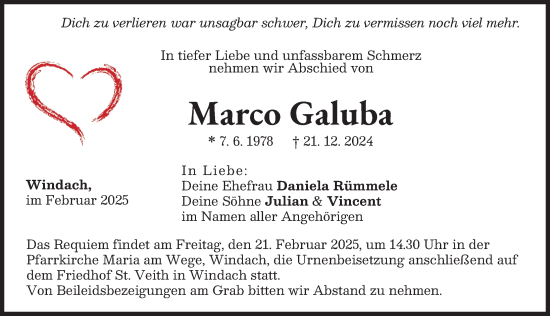 Traueranzeige von Marco Galuba von Landsberger Tagblatt