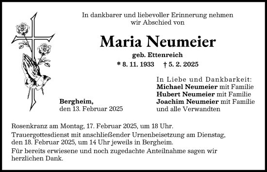Traueranzeige von Maria Neumeier von Neuburger Rundschau