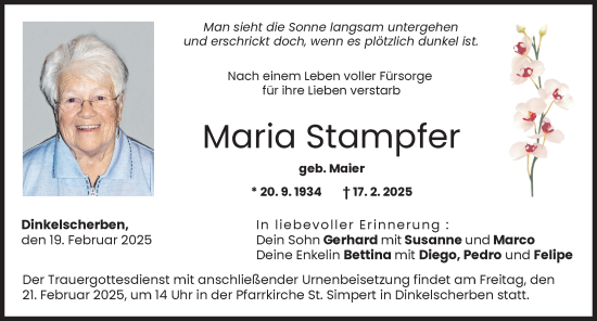 Traueranzeige von Maria Stampfer von Augsburger Allgemeine