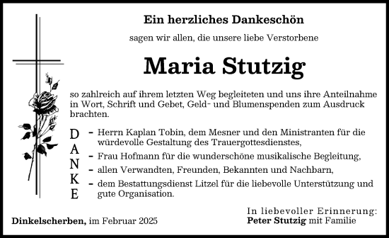 Traueranzeige von Maria Stutzig von Augsburg-Land