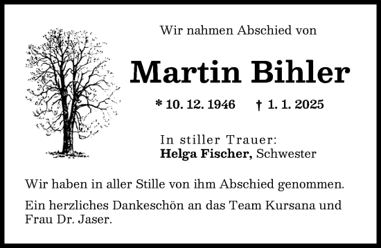 Traueranzeige von Martin Bihler von Schwabmünchner Allgemeine