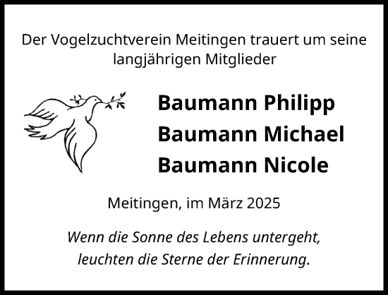 Traueranzeige von Nachruf Vogelzuchtverein Meitingen von Augsburg-Land