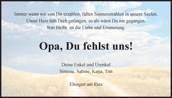 Traueranzeige von Opa  von Rieser Nachrichten