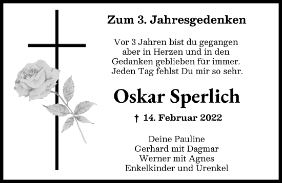 Traueranzeige von Oskar Sperlich von Augsburger Allgemeine