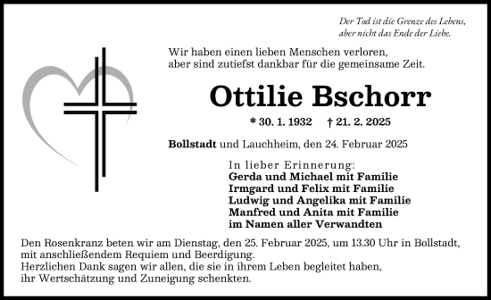 Traueranzeige von Ottilie Bschorr von Rieser Nachrichten
