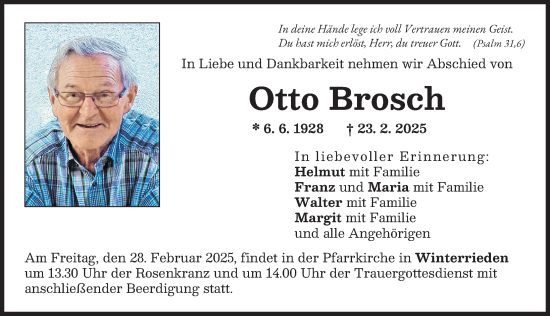 Traueranzeige von Otto Brosch von Illertisser Zeitung