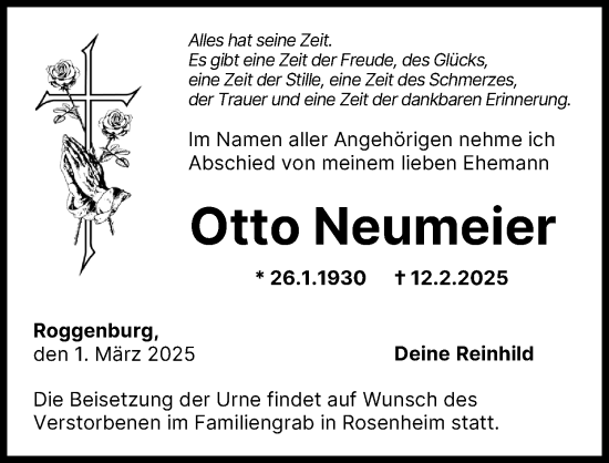 Traueranzeige von Otto Neumeier von Neu-Ulmer Zeitung