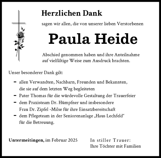 Traueranzeige von Paula Heide von Schwabmünchner Allgemeine