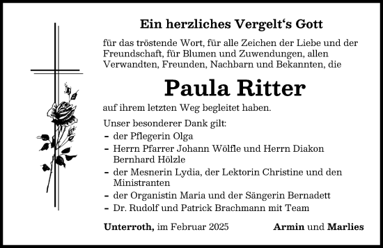 Traueranzeige von Paula Ritter von Illertisser Zeitung