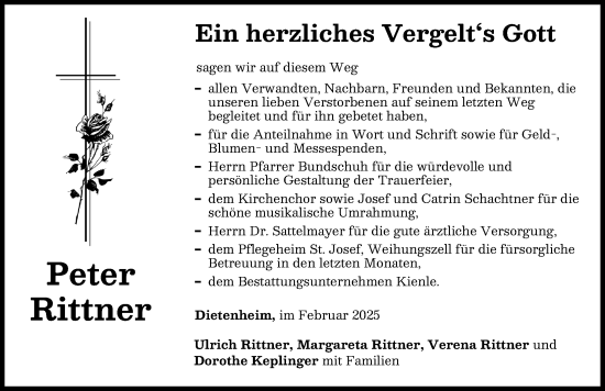 Traueranzeige von Peter Rittner von Illertisser Zeitung