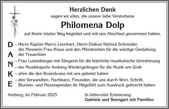 Traueranzeige von Philomena Dolp von Mindelheimer Zeitung