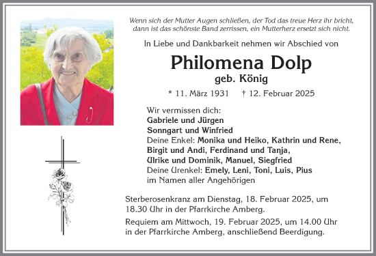 Traueranzeige von Philomena Dolp von Mindelheimer Zeitung