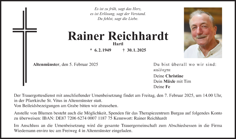  Traueranzeige für Rainer Reichhardt vom 05.02.2025 aus Augsburger Allgemeine