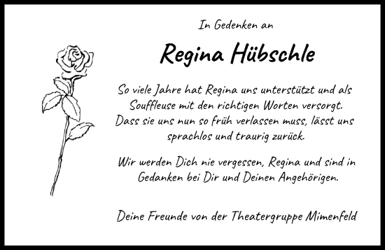 Traueranzeige von Regina Hübschle von Neuburger Rundschau
