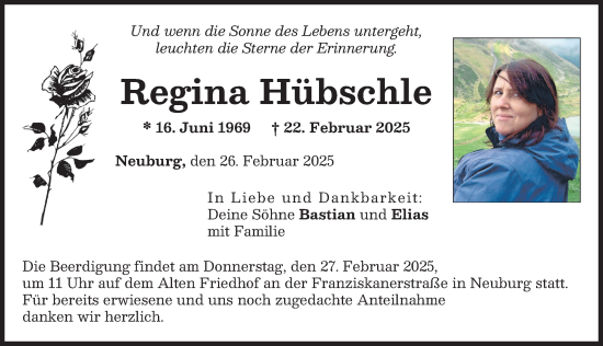 Traueranzeige von Regina Hübschle von Neuburger Rundschau