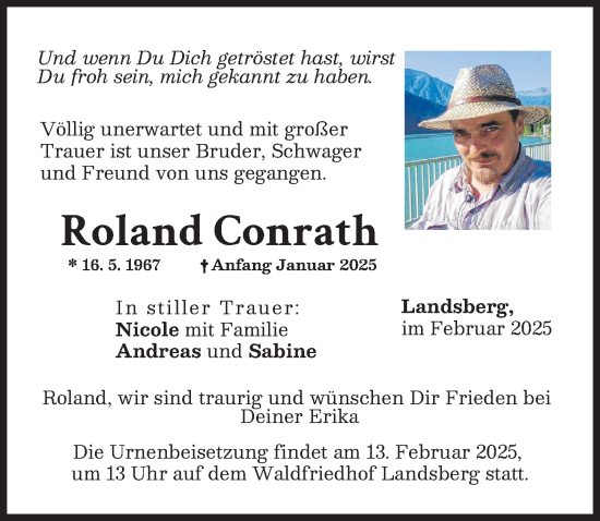 Traueranzeige von Roland Conrath von Landsberger Tagblatt