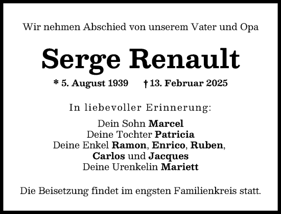 Traueranzeige von Serge Renault von Ammersee Kurier