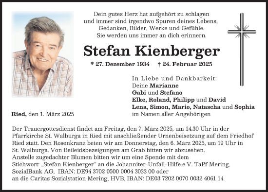 Traueranzeige von Stefan Kienberger von Friedberger Allgemeine