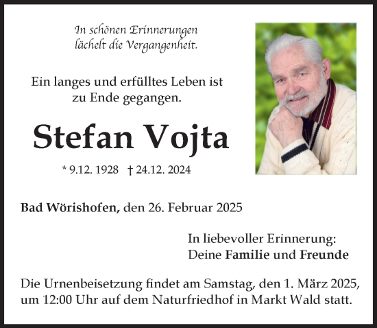 Traueranzeige von Stefan Vojta von Mindelheimer Zeitung
