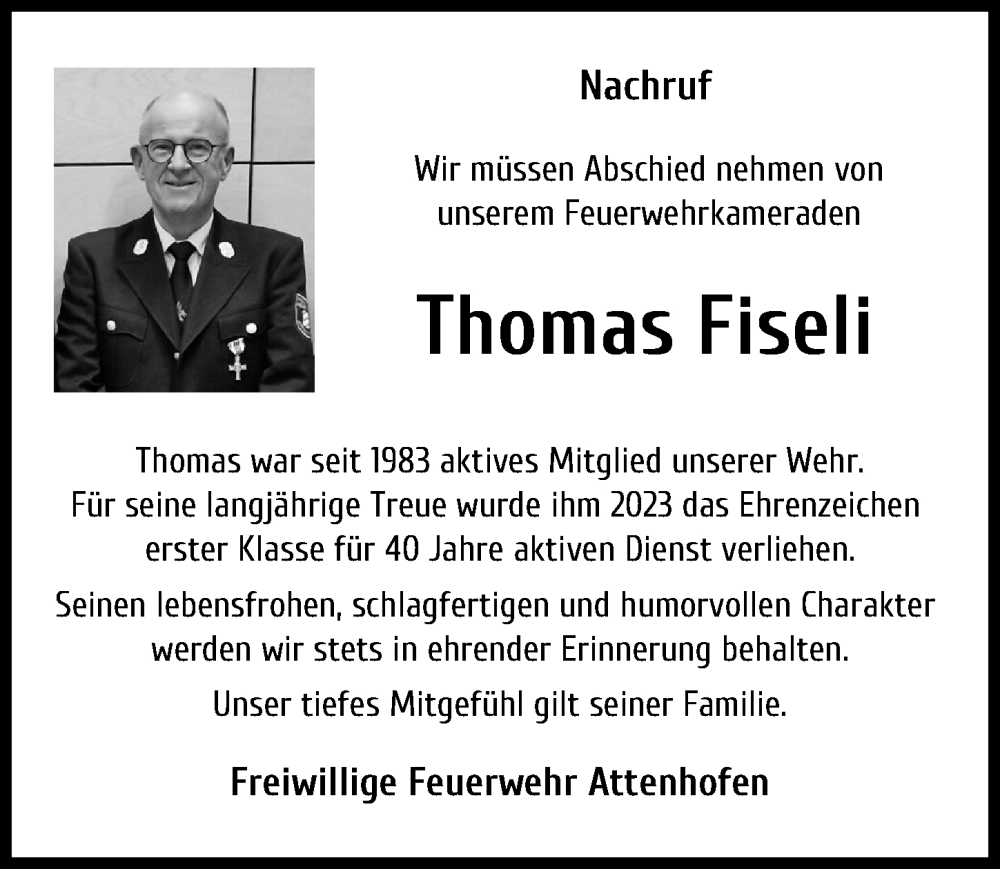  Traueranzeige für Thomas Fiseli vom 11.02.2025 aus Neu-Ulmer Zeitung
