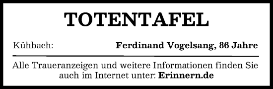 Traueranzeige von Totentafel vom 01.03.2025 von Aichacher Nachrichten