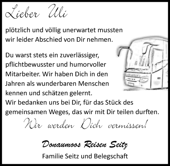 Traueranzeige von Uli  von Neuburger Rundschau
