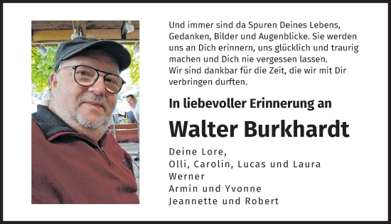 Traueranzeige von Walter Burkhardt von Günzburger Zeitung