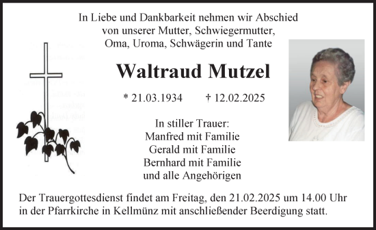 Traueranzeige von Waltraud Mutzel von Illertisser Zeitung